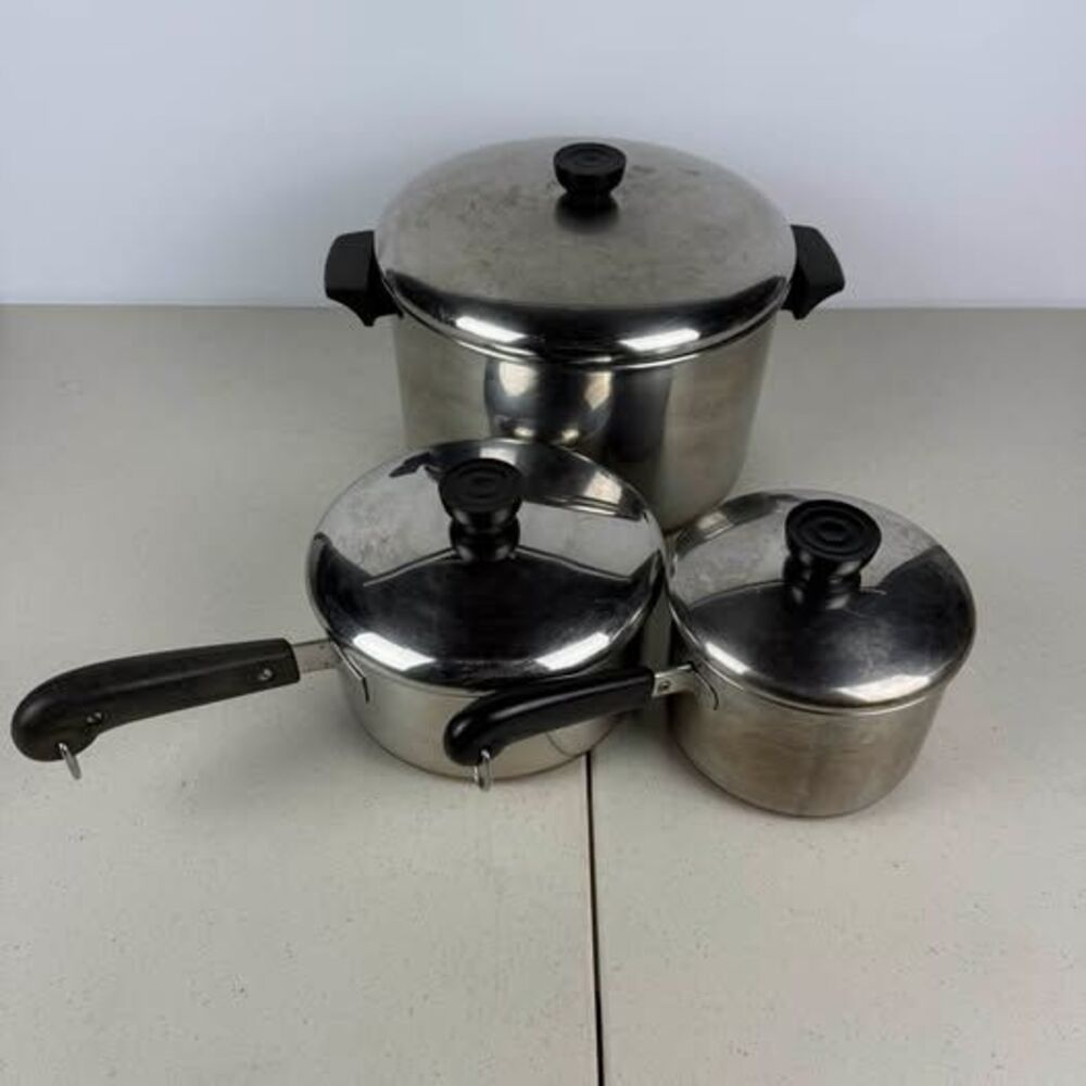 Vintage Revere Ware 1801 Copper Bottom Cookware 6 Pc Set 8 Qt Pots Lids USA